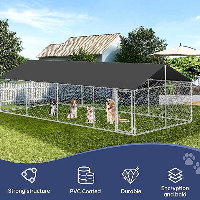 Petony Outdoor Dog Playpen Heavy Duty Dog Kennel House Mesh Dog Big Cage Pet Kennel Steel Fence with Secure Lock