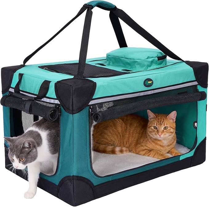 Ownpets Extra Large Cat Carrier for 2 Cats Small Dogs, 24 Inches Collapsible Soft Dog Crate for Car Travel, Portable Pet Carrier with Soft Mat