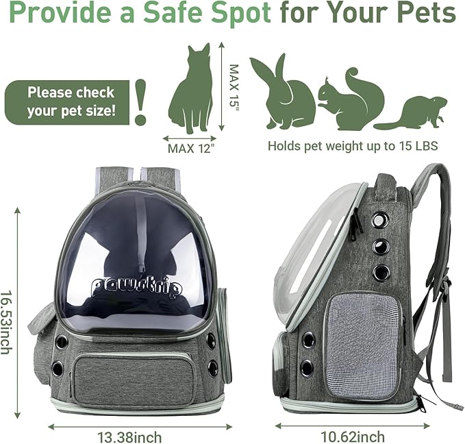 Cat Backpack Carrier with Large Space Bubble Window, Airline Approved Breathable Pet Carrier for Small Dogs Cats up to 15lbs, Foldable for Travel Hiking & Outdoor Use