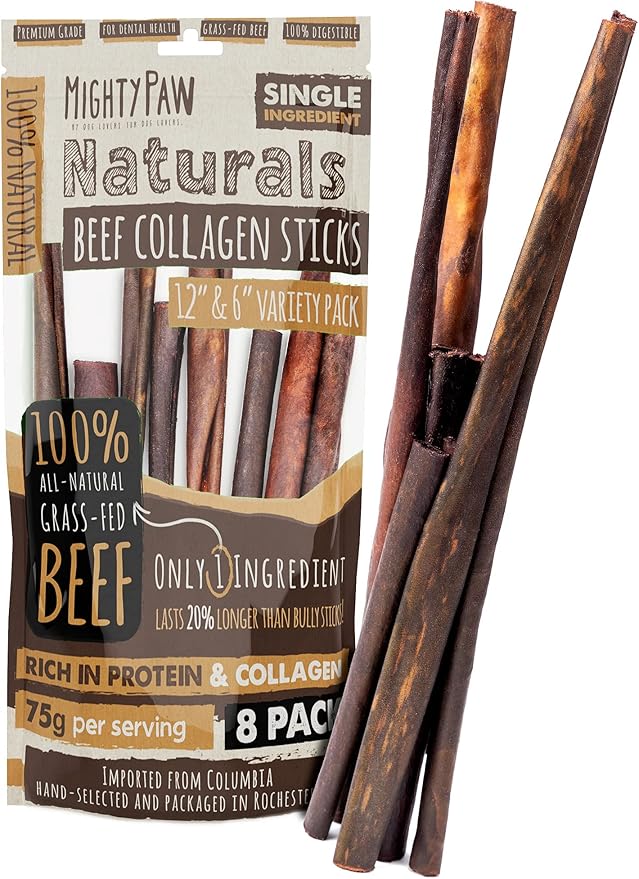 Mighty Paw Collagen Sticks for Dogs | Long Lasting Chews. Rawhide Pet Treats Long Lasting. Dog Chews Treats. Beef Collagen Stick for Pets (8 Pack)