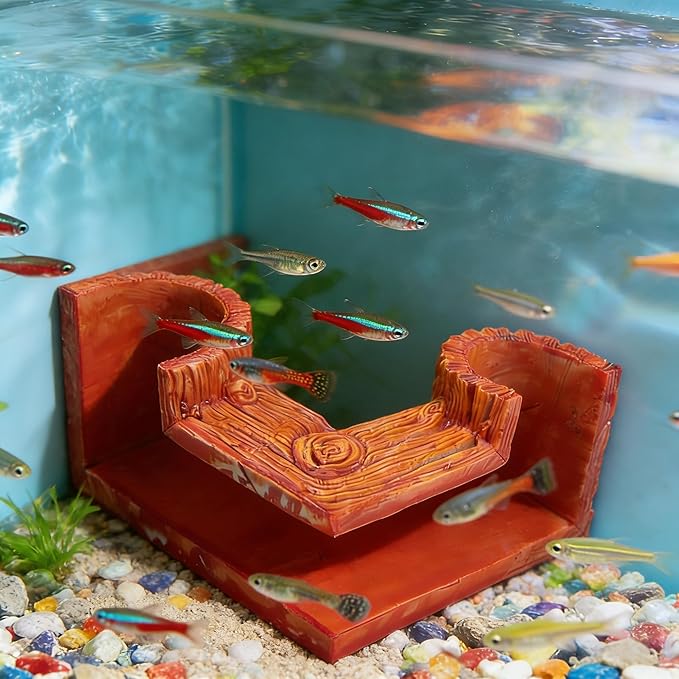 Aquarium Cave Corner Decoration, Natural Wood-Like Fish Tank Cave Hideout for Aquarium