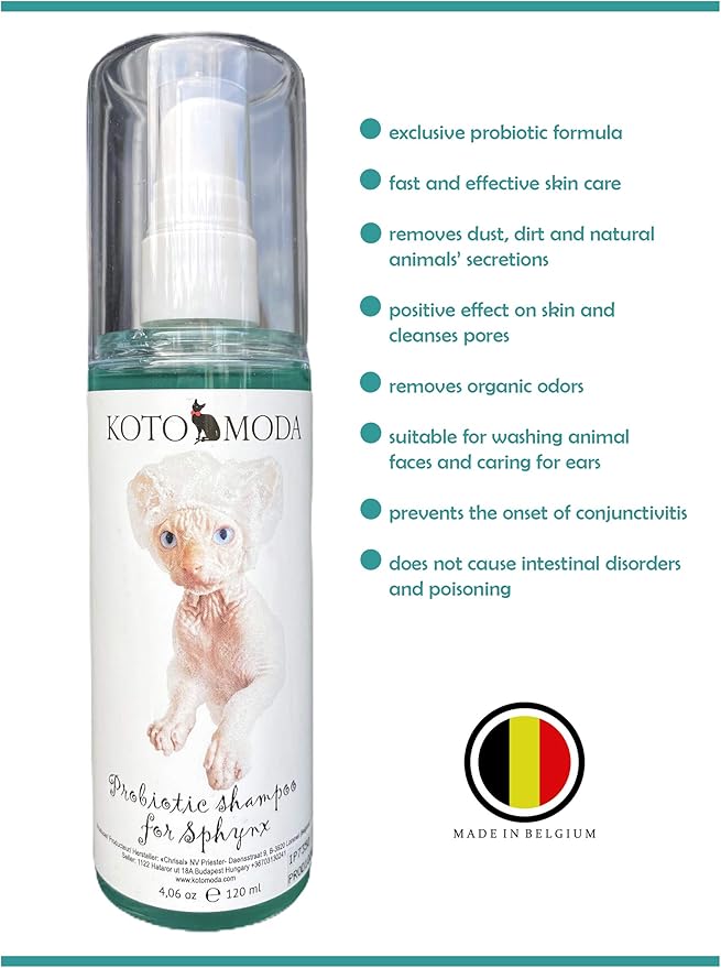 Probiotic Shampoo + Foam Dispenser Kit for Sphynx Cats, Gentle Unscented pH-Balanced Cleanser for Hairless and Short-Hair Breeds with Sensitive Skin, 4.06 fl oz / 120 ml