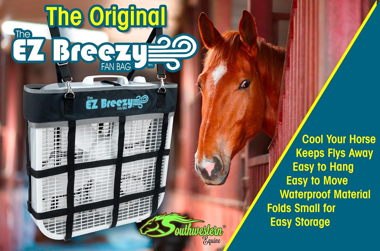 Southwestern Equine EZ Breezy Box Fan Holder, Horse Stall Classic Fan Bag, Stable Supplies, Horse Fan (Black)