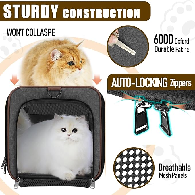 GAPZER Small Dog Carrier Cage Soft Chihuahua / Softshell Big Cat Carrier Maine Coon / Pet Taxi Carrying Bag over 25lbs / Top Loader Travel Kennel Brown