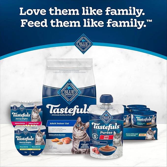 Blue Buffalo Tastefuls Purées Natural Adult Cat Food Complement with Just 5 Ingredients, Beef, 3-oz Resealable Pouch, 12-ct Multipack