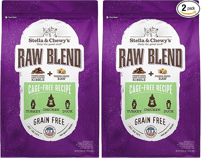 Stella & Chewy's Raw Blend Premium Kibble Cat Food – Grain Free, Protein Rich Meals – Cage-Free Poultry Recipe – 5 lb. Bag (Pack of 2)