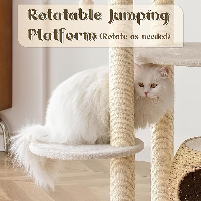 KAMABOKO Modern Cat Tree, Cat Trees for Indoor Cats w/Natural Sisal Scratching Posts, Hand-Woven Condo & Top Perch, 39" Tall Cat-Tree for Kittens Climb Play & Rest