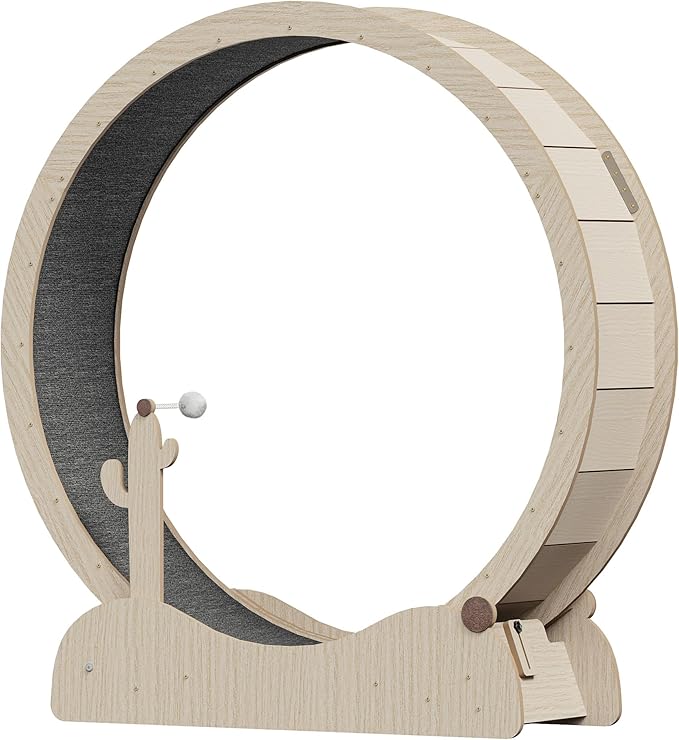 JungleA Large Cat Exercise Wheel 47 Inch - Spacious Cat Wheel with Detachable Teaser and Scratching Post for Indoor Cats, Featuring Safety Lock & Low Noise Design for Most Cats