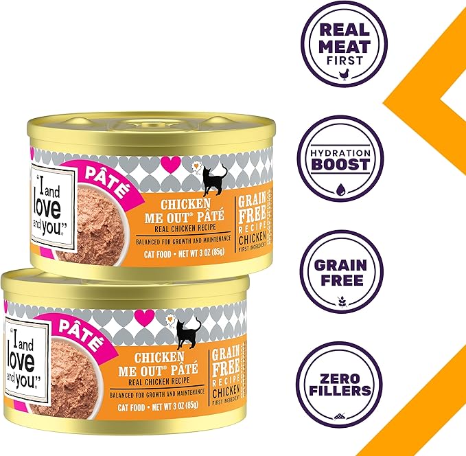 I AND LOVE AND YOU Wet Cat Food - Chicken Me Out Pâté - Chicken Recipe, Grain Free, Filler Free, 3oz Pack of 4 Cans
