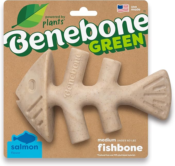 Benebone Green: Plant-Based Real Salmon Fishbone Dog Chew Toy for Medium Dogs, Dog Bones for Moderate Chewers, Made in USA