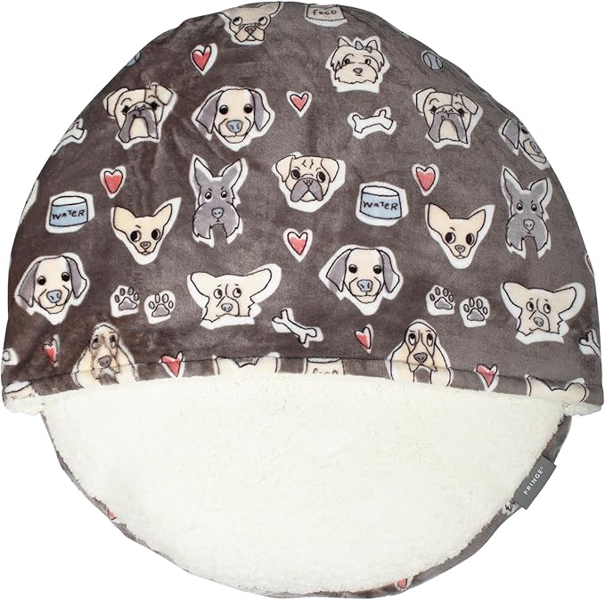 Fringe Studio Worried Dog Medium Gray Medium Blanket Pet Bed with Sherpa Interior 25" X 25" X 4" - Machine Washable