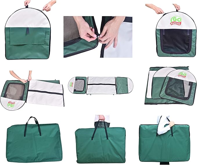 Go Pet Club 18" Rounded Top Soft Collapsible Dog Crate, Portable Pet Carrier, Thick Padded Pet Travel Crate for Indoor & Outdoor, Soft Sided Pet Foldable Kennel Cage with Durable Mesh Windows, Green