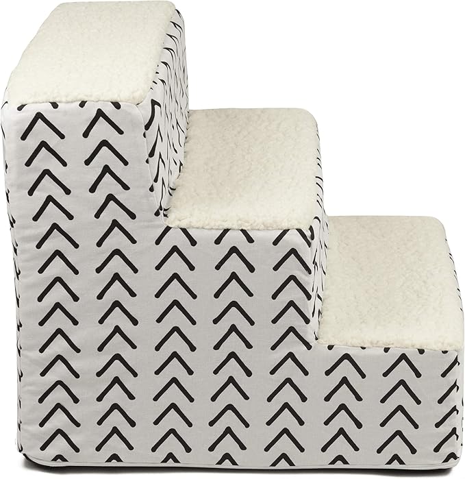 Majestic Pet 3 Step Portable Dog Stairs for Small Dogs to get on Bed Supports 25 lbs or Less – Dog Steps for High Bed with Machine Washable Cover – Pet Stairs for Cats Boho Arrow White/Black