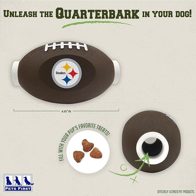 NFL Pittsburgh Steelers Football Treat Dispensing Toy for Dogs and Cats, Rubber Ball Pet Toy, Interactive Fun Doggie Treat Toy, Natural Rubber Feeding Toy