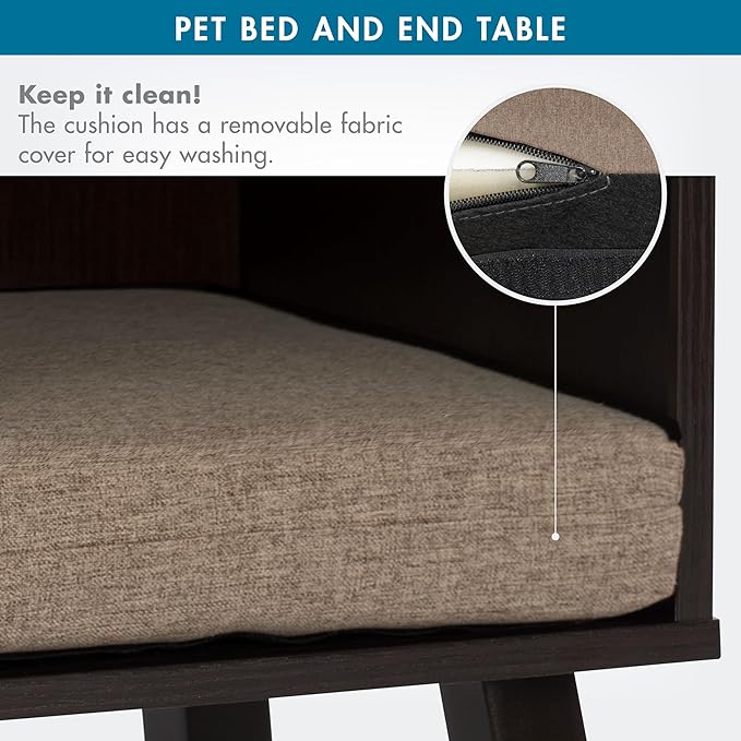 Paws & Purrs Stylish 2-in-1 Pet Bed & End Table – 3" Foam Cushion, Removable Cover, Compact Hideaway for Cats and Dogs Up to 25 lb