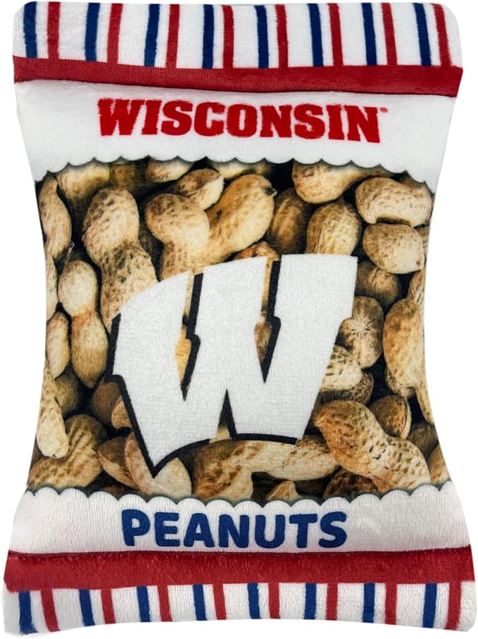 NCAA Wisconsin Badgers Crinkle FINE Plush Dog & CAT Squeak Toy- Cutest Stadium Peanuts Snack Toy for Dogs & Cats with Inner Squeaker & Beautiful Football/Basketball Team Name/Logo