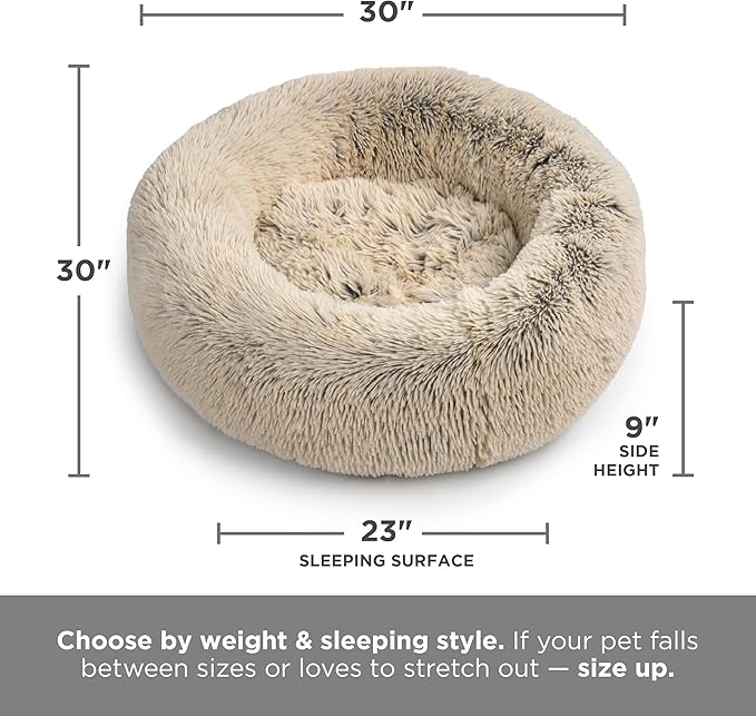Best Friends by Sheri The Original Calming Donut Dog Bed for Medium Dogs up to 45 lbs, Shag Faux Fur, Cotton Candy Pink, 30" x 30"