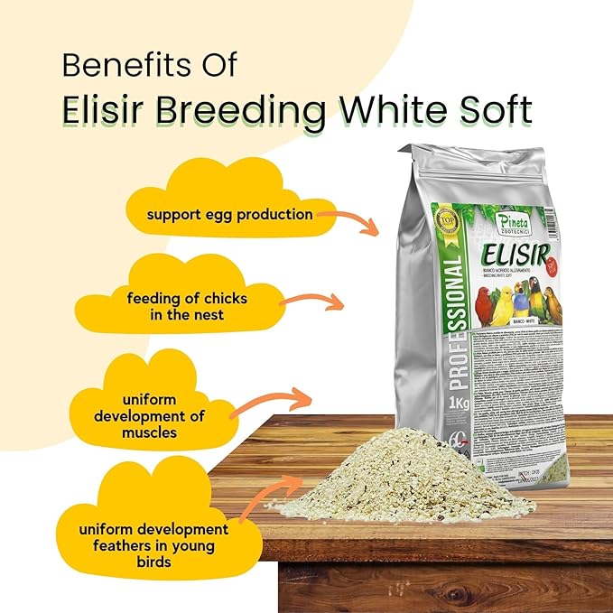 PINETA Elisir White Soft Breeding Bird Food and Nestlings - 1Kg for Seed Eating Birds, Complementary Soft Feed for Breeding, Nestlings Growth, Brooding Parents, Canaries & Finches
