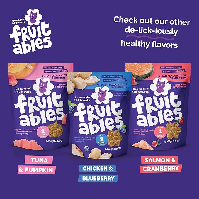 Fruitables Cat Treats - Healthy Low Calorie Crunchy Cat Treats - Packed with Protein, Free of Wheat, Corn and Soy - Made with Real Tuna & Pumpkin - 2.5 oz (5 Pack)
