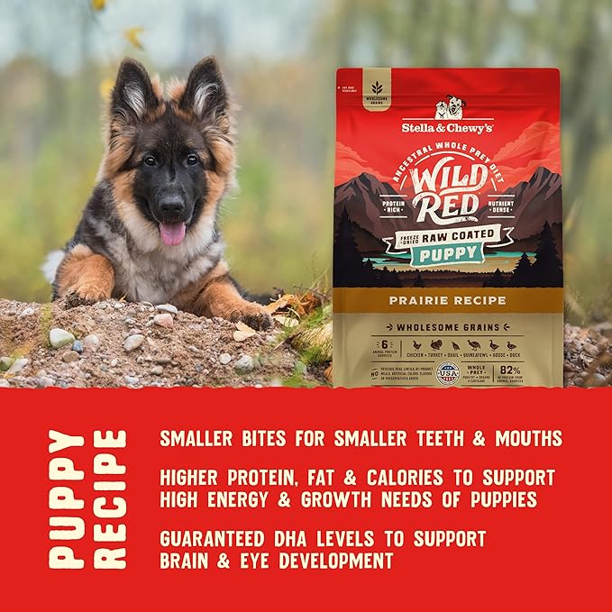 Stella & Chewy's Wild Red Dry Dog Food Raw Coated High Protein Wholesome Grains Puppy Prairie Recipe, 3.5 lb. Bag (Pack of 2)
