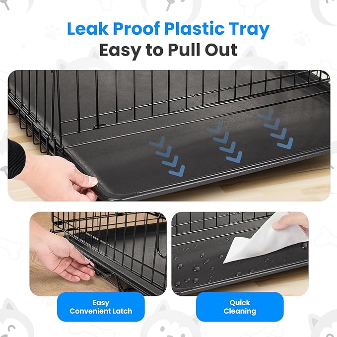 HealSmart 24" Single Door Pet Crate, Sturdy Foldable Metal Wire Dog Cage with Leak-Proof Tray, Portable Indoor & Outdoor Pet Kennel for Travel and Home Use
