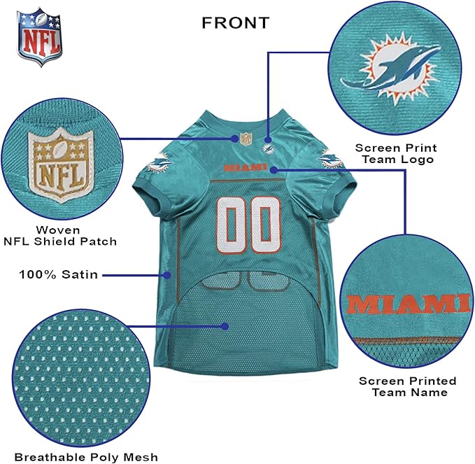 Pets First NFL Miami Dolphins Dog Jersey, Size XX-Large, Football Shirt Costume for Pet, Dog Sports T-Shirt, NFL Team Clothing for Cats, Licensed Pet Apparel Available in 7 Sizes and 32 Teams