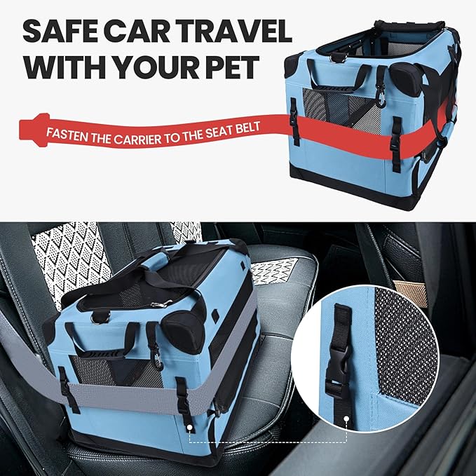 PEGIC Large Cat Carrier for Car Travel, Soft Sided Collapsible Pet Carrier for Outdoor and Indoor Uses, Roomy Extra Large Carrier for 2 Kittens, Large Cat or Puppies up to 50lbs (Teal)