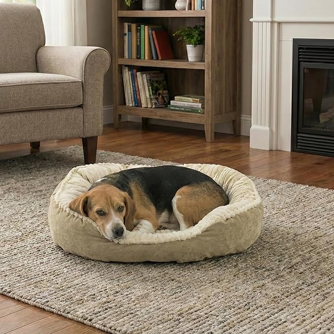 SPOT Sleep Zone Faux Suede Carved Plush Lounger, Cuddler, Napper Dog Bed - Fabric Bottom - 32 x 25 Inches, Durable, Comfortable, Washable for Dogs up to 40 lbs