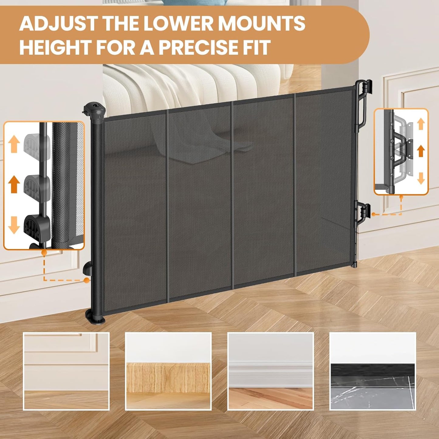 Reinforced Retractable Baby Gate or Mesh Dog Gate,Easy to Use for Stairs, Doorways, Hallways, Indoor, Outdoor, Wide Pet Gate 33.5" Tall, Extends to 45" Wide, Black