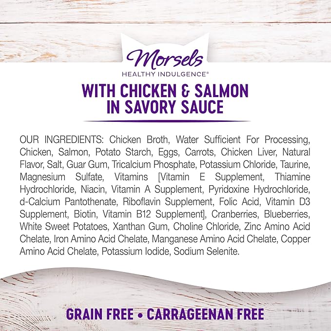 Wellness Healthy Indulgence Morsels Adult Wet Cat Food, Natural, Protein Rich, Grain Free, Chicken and Salmon Recipe, 3 oz, Pack of 24 Pouches