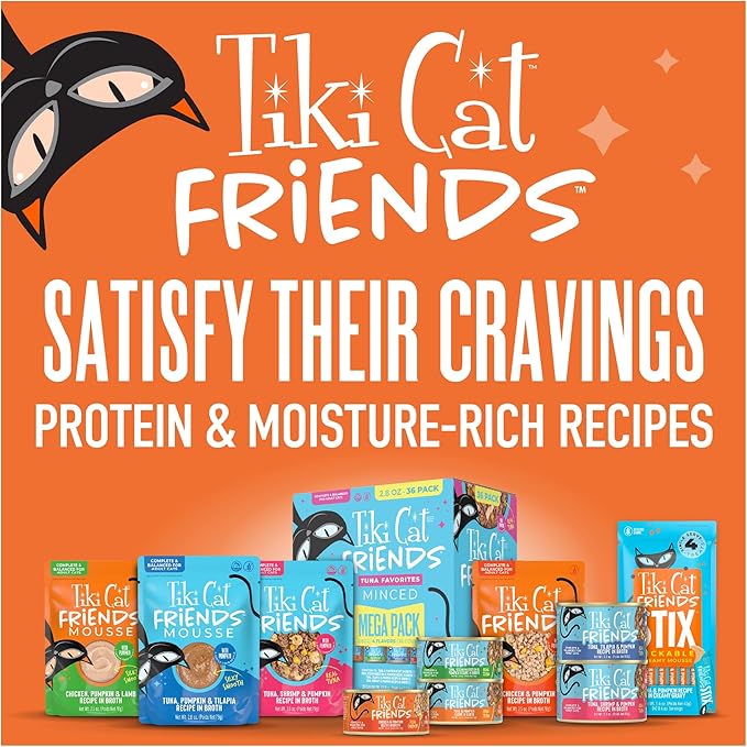 Tiki Cat Friends Stix Mousse Treats, Single Serve Lickable Treat or Dry Food Topper, with Chicken & Pumpkin in Gravy, 1.6 oz. Pouch