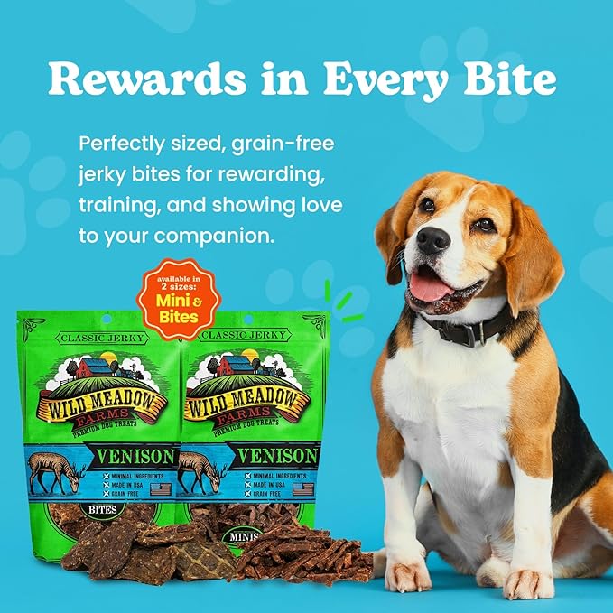 Classic Venison Bites, Soft Jerky Treats for Dogs, Grain-Free & All-Natural, Ideal for Training, Portioning, and High-Value Rewards for All Breeds & Ages - 3.5 Ounce Pouch