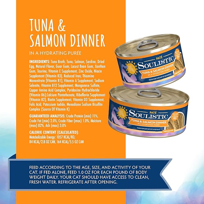 Soulistic Paté, Tuna and Salmon Dinner in a Hydrating Purée, 5.5oz Can, Pack of 8