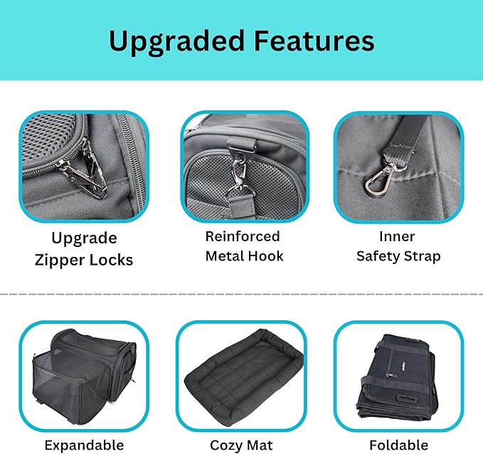 Crash-Tested Dog Carrier Airline Approved | 3-in-1 Lab-Tested Cat Car Seat, TSA Airline Approved Cat Carrier Soft, Expandable Dog Carriers for Small Dogs | 5-Star CPS Certified for Crash Protection.