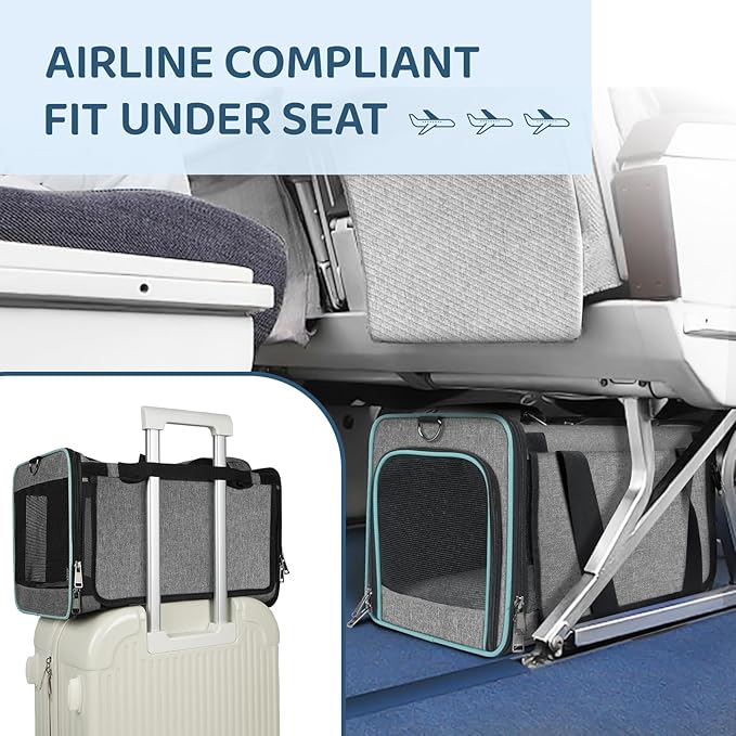 GAPZER Soft-Sided Pet Carrier for Air Travel 18x11x11 Inch - Underseat Cabin Carry Bag for Small Cats & Dogs Under 15 lbs