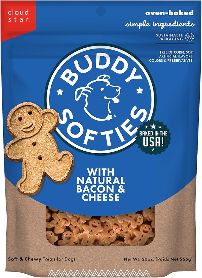 Buddy Biscuits Softies Soft & Chewy Dog Treats, Bacon & Cheese, 20 oz. Pouch