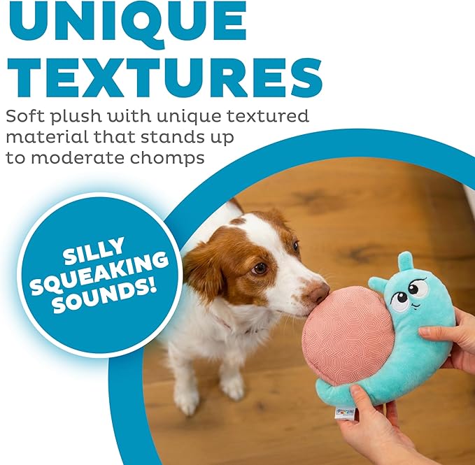 Outward Hound Coated Critterz Dog Toy – Plush & Molded Texture, Squeaky Fetch, Small & Medium Dogs, Snail, 8.7"