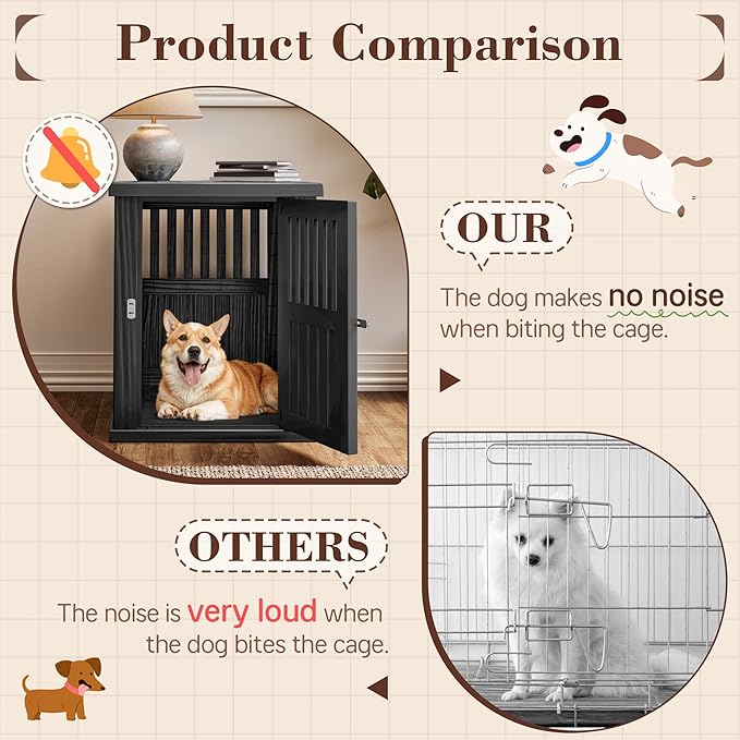 Fancyango Dog Crate Furniture End Table - Decorative Corner Dog House Table for Small to Medium Dogs, Indoor Plastic Dog Crate with Lockable Latch (Black1, 29.5" L x 21" W x 25.2" H)