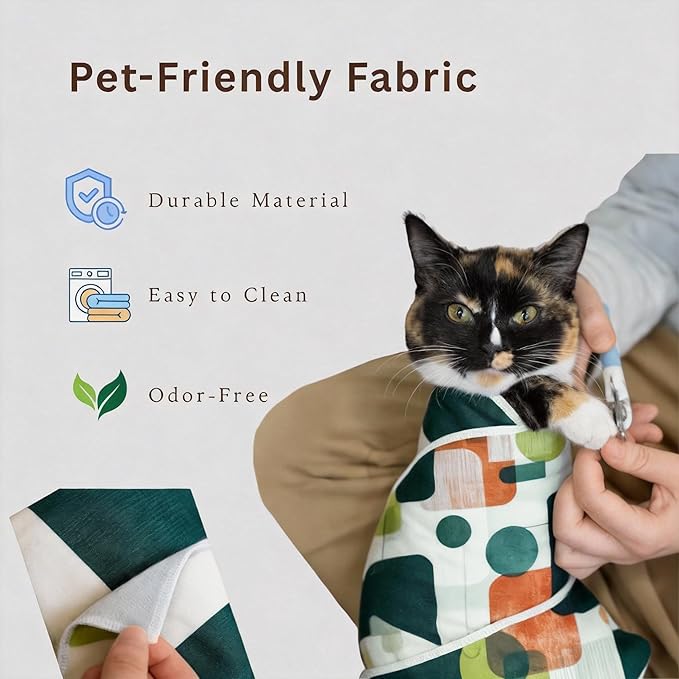 Cat Grooming Wrap, Self-Adherent Cat Wrap for Cutting Nails, Cat Burrito Wrap for Ear Cleaning & Medication, Cat Swaddle Wrap for Teeth Brushing, No-Scratch Cat Restraint for Nail Clipping, L