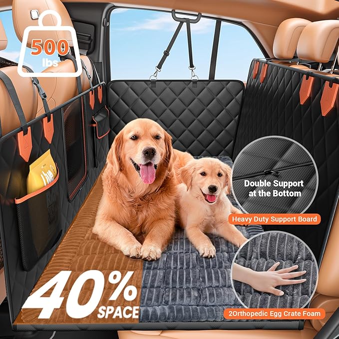 IJVAE Hard Bottom Car Seat Cover for Dog swith Removable Soft Blankets,Scratch-Proof and Anti-Slip Car Dog Hammock for Large Dogs Brown for Crew Cab Trucks F150