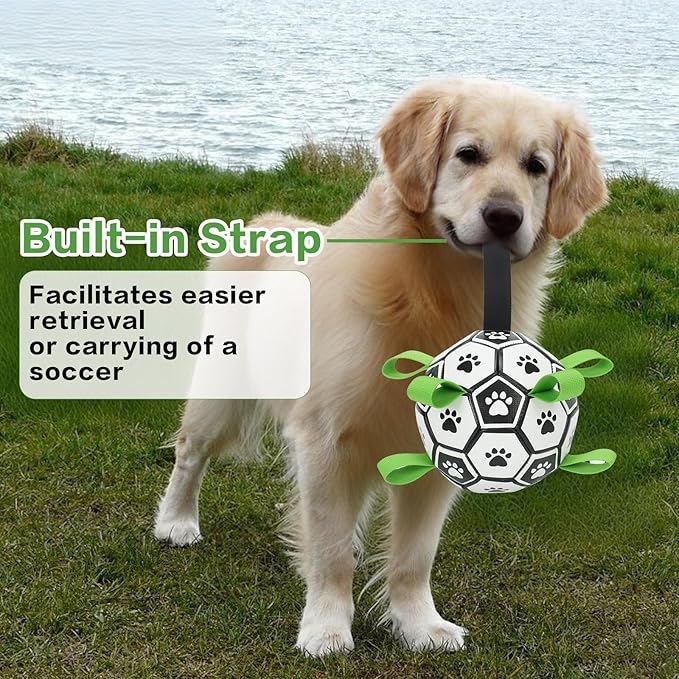 Dog Toys Balls, Dog Soccer Ball with Straps, Dog Birthday Gifts, Durable Balls for Small Medium Pet, Puppy Outdoor Toy, Pet Training Soccer Ball, World Cup Soccer (7.25 Inch)