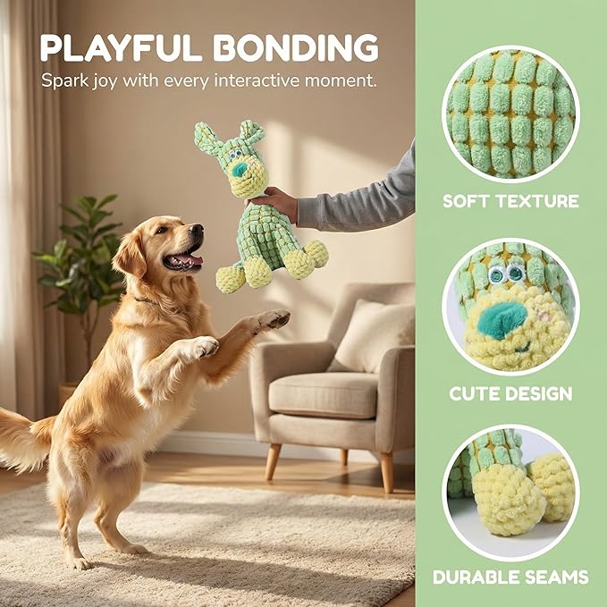 SUJEB Squeaky Chew Plush Dog Toys for Aggressive Chewers,Indestructible Soft Interactive Puppy Teething Toy for Small Medium Large Cats Pet 6.1In