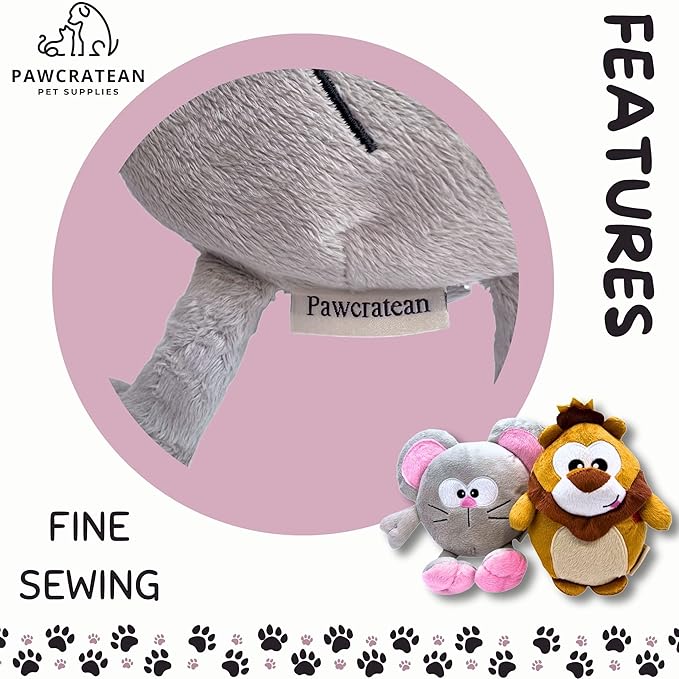 7" Squeaky Plush Toy For Puppies Small Dogs Self Etertainment Washable Soft High Quality Made [PET ONLY] (Mouse & Lion)
