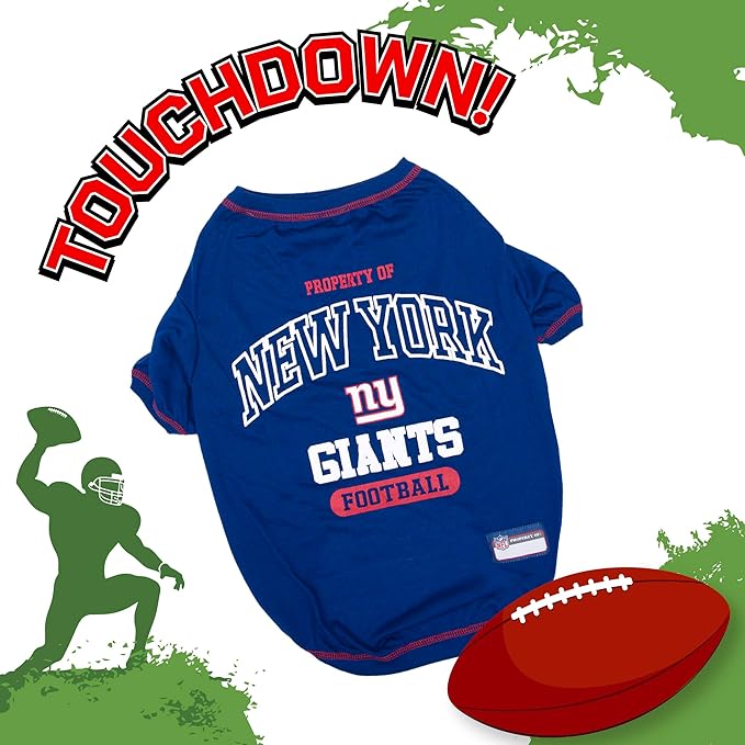 NFL New York Giants Dog T-shirt X-Small. Licensed Shirt for Pets Team Colored with Team Logos. Premium Stretchable Materials for the comfort of your Dog & Cat
