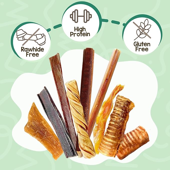Nature Gnaws Variety Pack for Small Dogs (12 Count) - Bully Sticks, Beef Tendons and Tripe Twists for Dogs - Natural Long Lasting Beef Dog Chew Bones - Rawhide Free