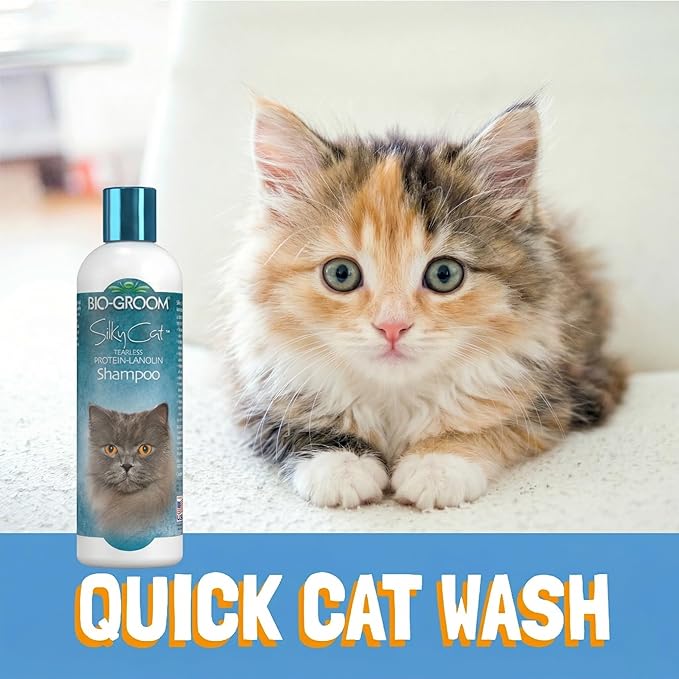 Bio-Groom Protein Lanolin Cat Shampoo - Tear-Free Pet Shampoo, Soy Protein, Tearless Cat Bathing Supplies, Residue-Free, Cruelty-Free, Product Made in USA - 8 fl oz 1-Pack