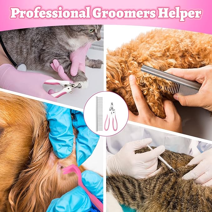 Ferraycle 14 in 1 Pet Grooming Hammock for Dogs Cats, Dog Grooming Sling, Cat Nail Trimming Kit, Restraint Bag with Clipper File for Nail Trimming Ear Cleaning Bathing Small Pets(Pink)