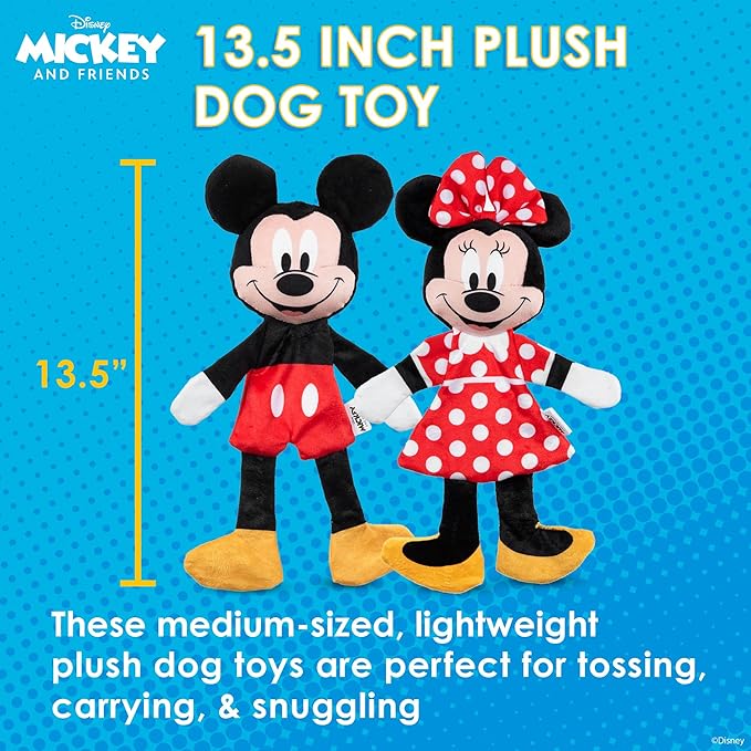 Disney for Pets Mickey & Minnie Mouse Plush Squeaker with Crinkle Flattie Body Dog Toy Set Dog Toys | Plush Squeaker Toy for Dogs Inspired by Mickey Mouse, 13.5in - 2 Pack