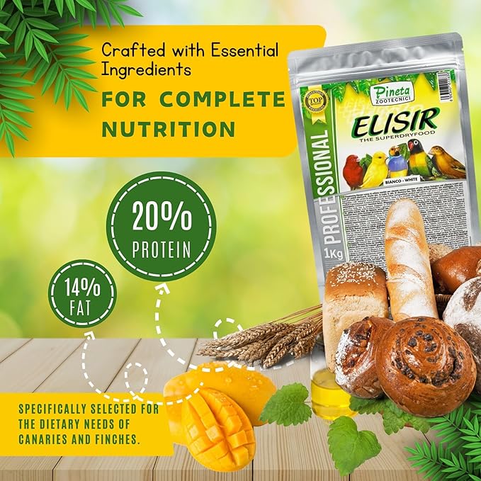 PINETA Elisir Superdryfood White 1 Kg - Egg Paste, High Protein & Fat Bird Food for Breeding and Daily Feed for Canaries Finches Parrots and Other Small Birds No Color Added