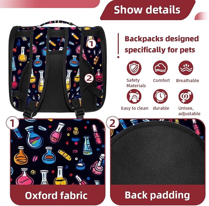 Chemistry Science Laboratory (7) Cat Carrier Backpack,900D Wear-Resistant Oxford Fabric, Dog Carrier Cat Backpacks Suitable for Travel